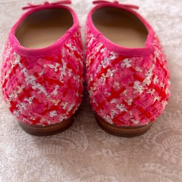 Brand New Ann Taylor Pink Tweed Ballet Flats Bow 1/2&quot; Heel Padded Footbed