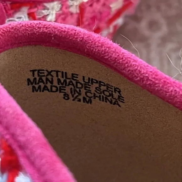 Brand New Ann Taylor Pink Tweed Ballet Flats Bow 1/2&quot; Heel Padded Footbed