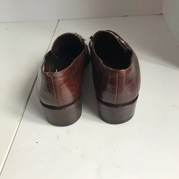 Brighton Leather Crocodile Embossed Silver Hardware Slip On Flats Size 8