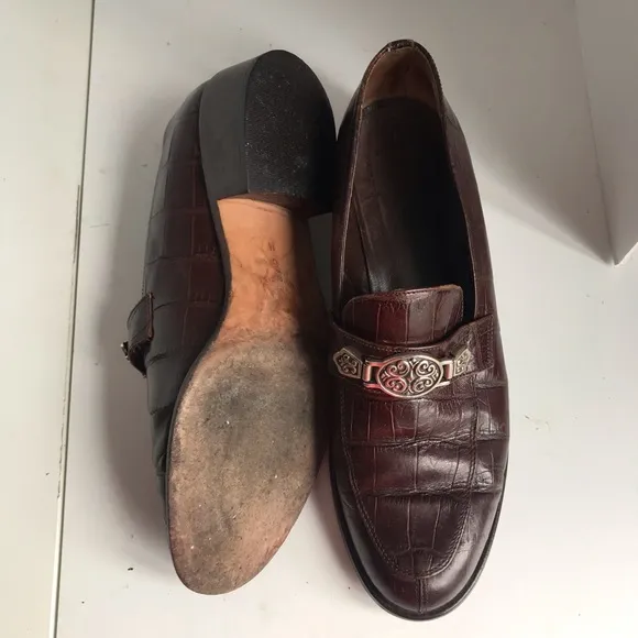 Brighton Leather Crocodile Embossed Silver Hardware Slip On Flats Size 8