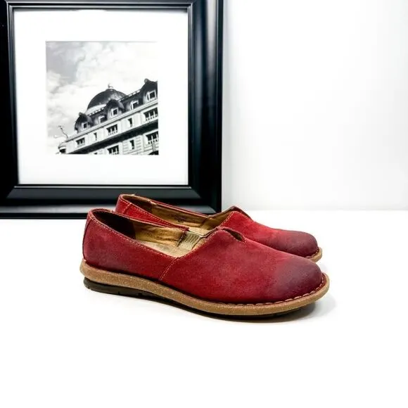 Børn Women’s Suede Leather Slip-On Flats Walking Shoes - Red - Size 7.5