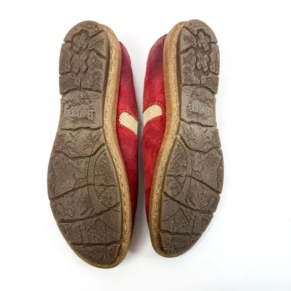 Børn Women’s Suede Leather Slip-On Flats Walking Shoes - Red - Size 7.5
