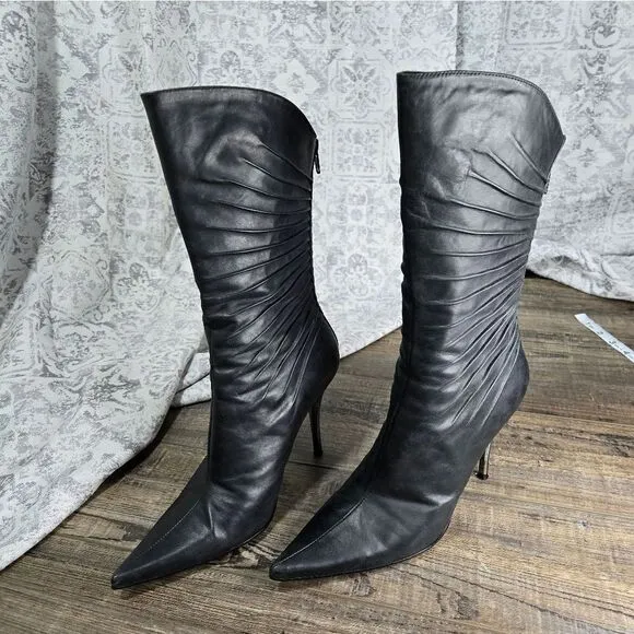 BRONX WOMEN BOOTS ALL BLACK LEATHER SIZE 37 size 7 high heels
