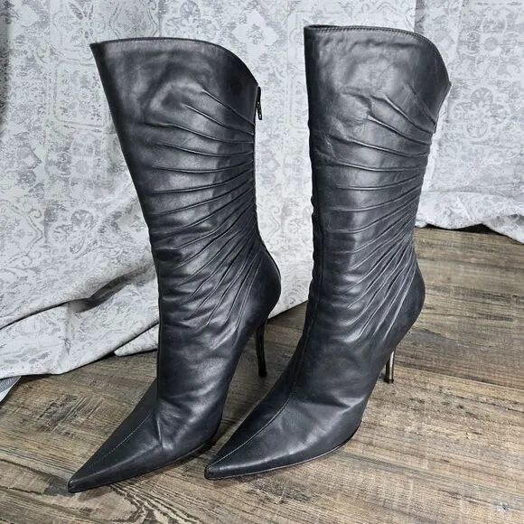 BRONX WOMEN BOOTS ALL BLACK LEATHER SIZE 37 size 7 high heels
