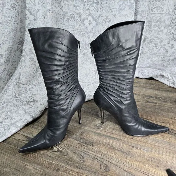 BRONX WOMEN BOOTS ALL BLACK LEATHER SIZE 37 size 7 high heels