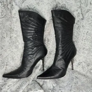 BRONX WOMEN BOOTS ALL BLACK LEATHER SIZE 37 size 7 high heels