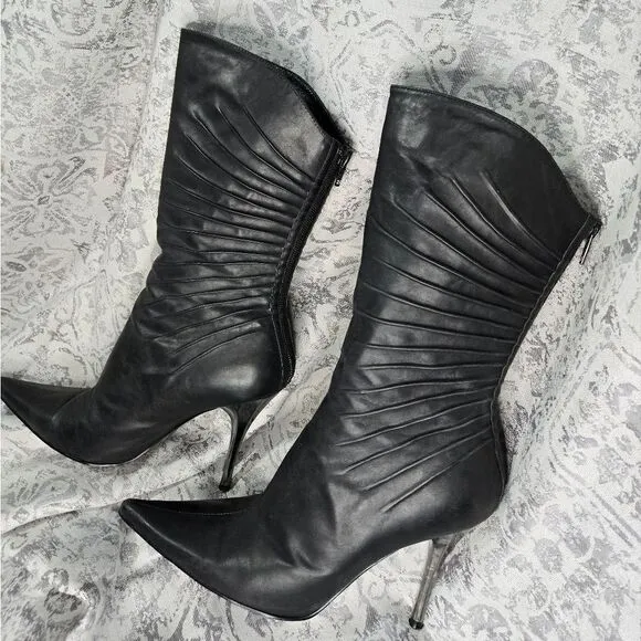 BRONX WOMEN BOOTS ALL BLACK LEATHER SIZE 37 size 7 high heels