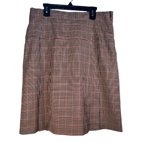 BROOKS BROTHERS Italian Wool Houndstooth Plaid Pleated Estethia Skirt 8 Petite