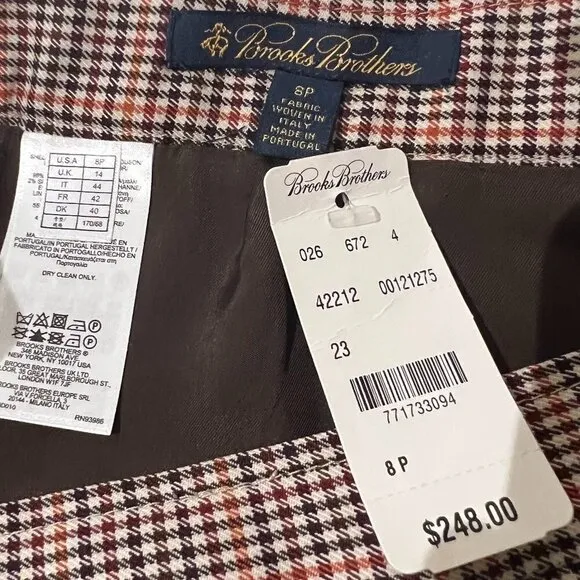 BROOKS BROTHERS Italian Wool Houndstooth Plaid Pleated Estethia Skirt 8 Petite