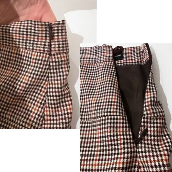 BROOKS BROTHERS Italian Wool Houndstooth Plaid Pleated Estethia Skirt 8 Petite