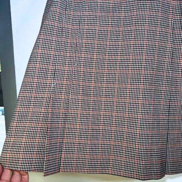 BROOKS BROTHERS Italian Wool Houndstooth Plaid Pleated Estethia Skirt 8 Petite