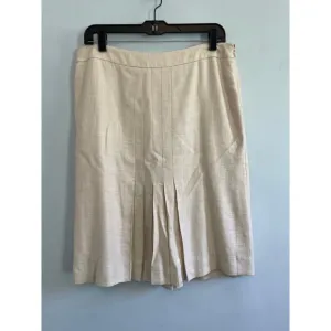 Brooks Brothers Pleated Skirt Women’s 12 Cream Linen Blend Lined Classic Chic