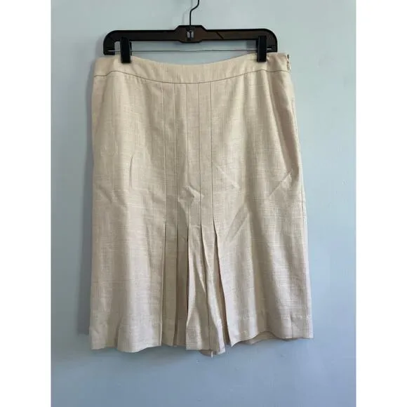 Brooks Brothers Pleated Skirt Women’s 12 Cream Linen Blend Lined Classic Chic