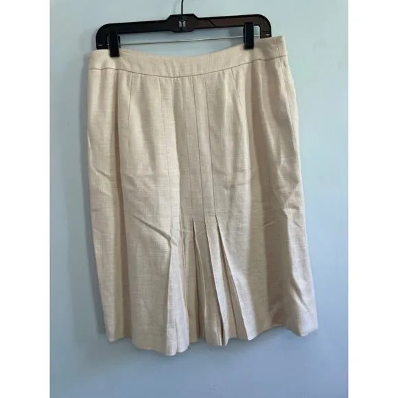 Brooks Brothers Pleated Skirt Women’s 12 Cream Linen Blend Lined Classic Chic