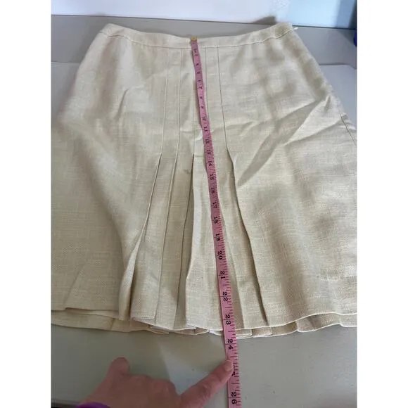 Brooks Brothers Pleated Skirt Women’s 12 Cream Linen Blend Lined Classic Chic