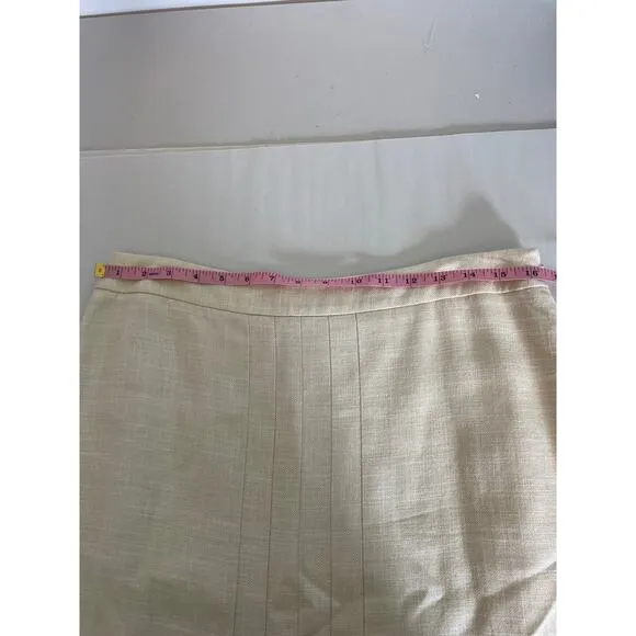 Brooks Brothers Pleated Skirt Women’s 12 Cream Linen Blend Lined Classic Chic