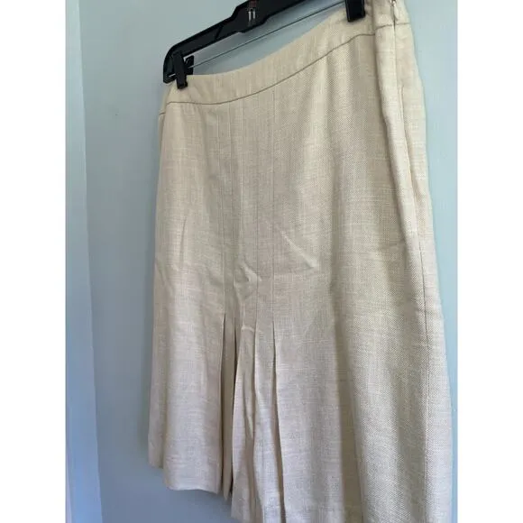 Brooks Brothers Pleated Skirt Women’s 12 Cream Linen Blend Lined Classic Chic