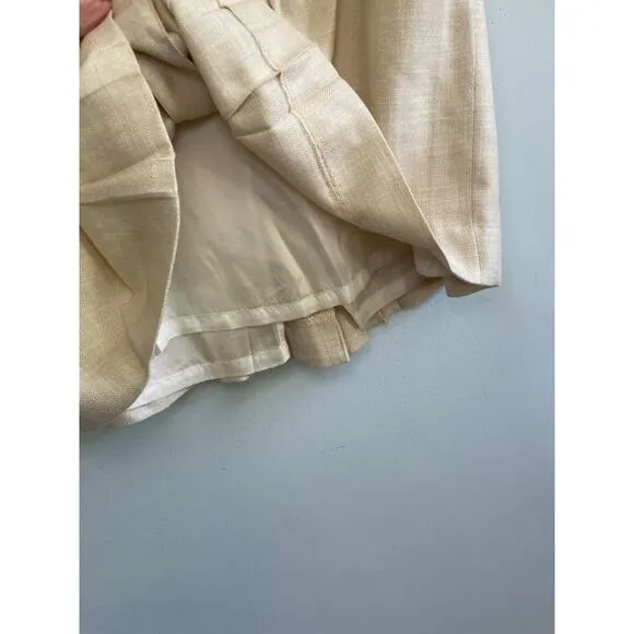 Brooks Brothers Pleated Skirt Women’s 12 Cream Linen Blend Lined Classic Chic