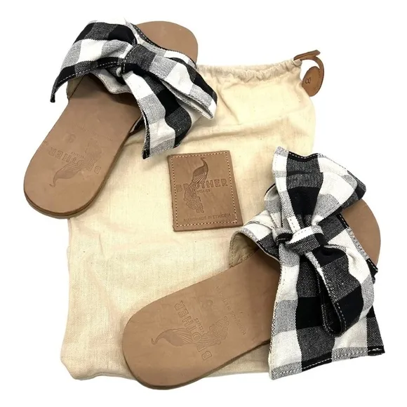 Brother Vellies Burkina Slide Montauk Picnic Gingham Bow Sandals NWT Women’s 8