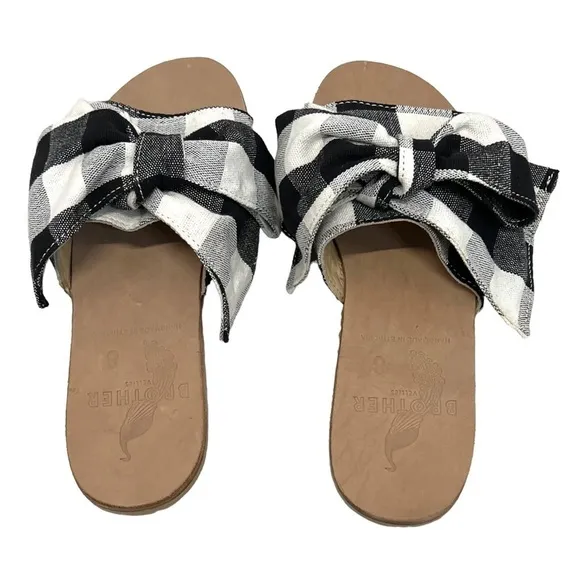 Brother Vellies Burkina Slide Montauk Picnic Gingham Bow Sandals NWT Women’s 8