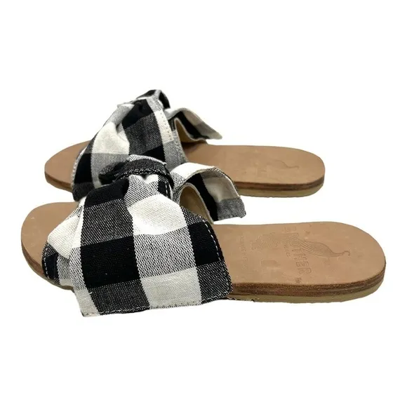 Brother Vellies Burkina Slide Montauk Picnic Gingham Bow Sandals NWT Women’s 8