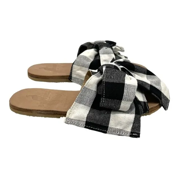 Brother Vellies Burkina Slide Montauk Picnic Gingham Bow Sandals NWT Women’s 8