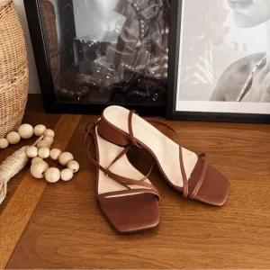 BROWN ANKLE STRAP HEELED SANDAL