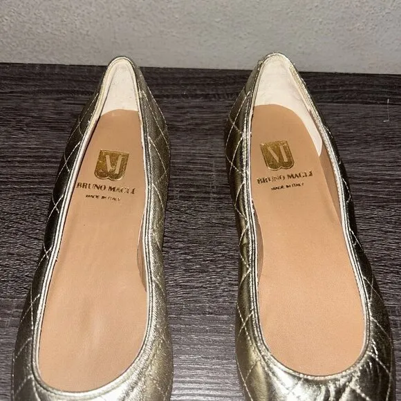 Bruno Magli Gold Quilted Metallic Slip On Ballet Leather Flats Size 38.5US 8.5