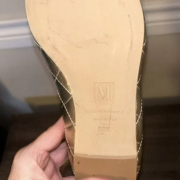 Bruno Magli Gold Quilted Metallic Slip On Ballet Leather Flats Size 38.5US 8.5