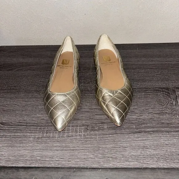 Bruno Magli Gold Quilted Metallic Slip On Ballet Leather Flats Size 38.5US 8.5
