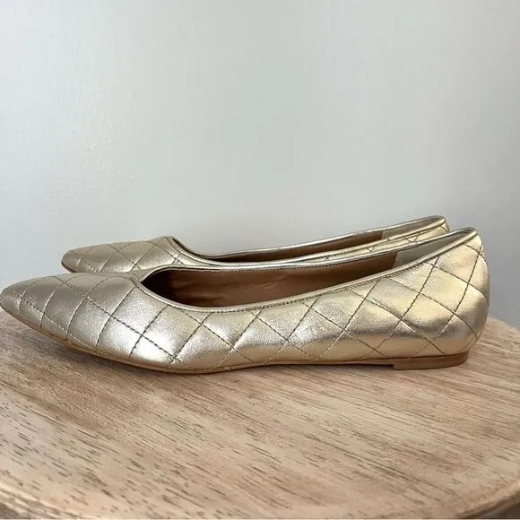 Bruno Magli Bianca Ballet Flats Quilted Leather in Metallic Gold 39 NWOB