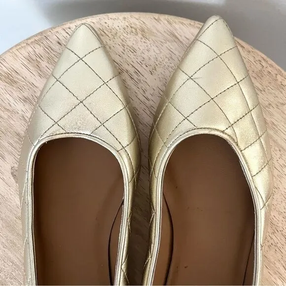 Bruno Magli Bianca Ballet Flats Quilted Leather in Metallic Gold 39 NWOB