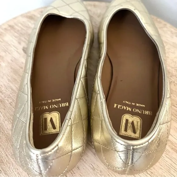 Bruno Magli Bianca Ballet Flats Quilted Leather in Metallic Gold 39 NWOB