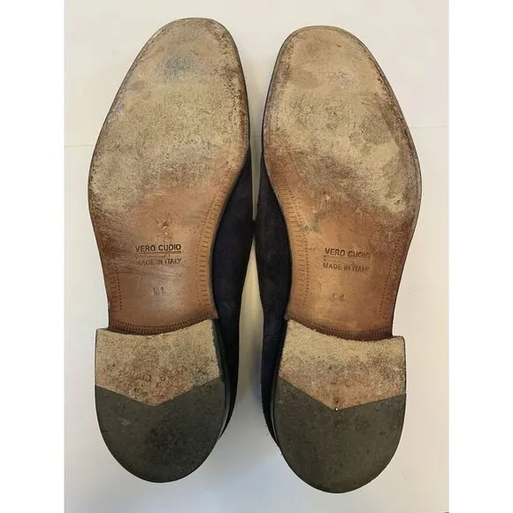 Bruno Parmigiani Italian Suede Shoes Mens EU 44 Slip On Loafers Oxford Leather