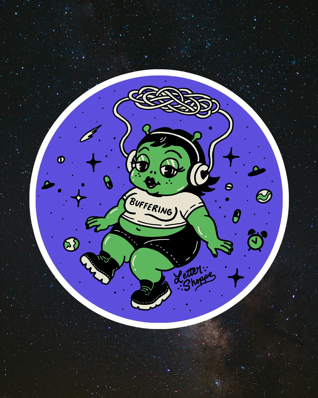 Buffering Babe Sticker – ADHD Brain Fog Alien Cutie