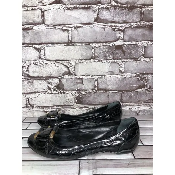Burberry Black Patent Leather Quilted Buckle Strap Ballet Flats Women Sz 36EU/6M