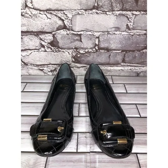 Burberry Black Patent Leather Quilted Buckle Strap Ballet Flats Women Sz 36EU/6M