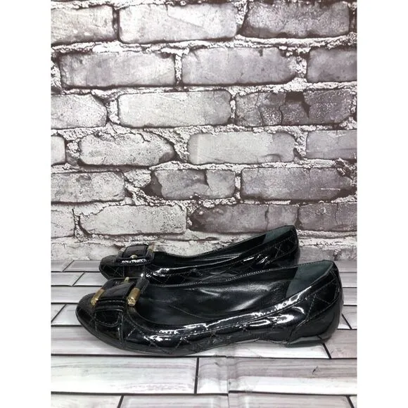 Burberry Black Patent Leather Quilted Buckle Strap Ballet Flats Women Sz 36EU/6M