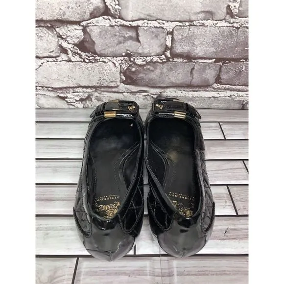 Burberry Black Patent Leather Quilted Buckle Strap Ballet Flats Women Sz 36EU/6M