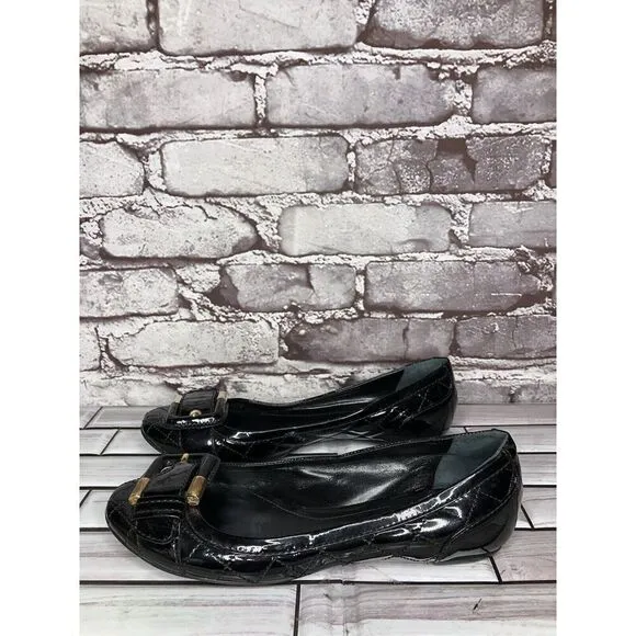 Burberry Black Patent Leather Quilted Buckle Strap Ballet Flats Women Sz 36EU/6M