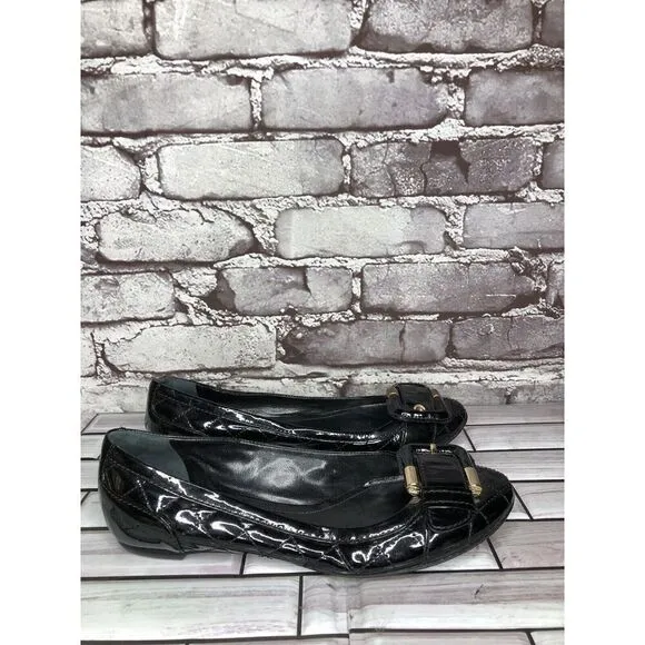 Burberry Black Patent Leather Quilted Buckle Strap Ballet Flats Women Sz 36EU/6M