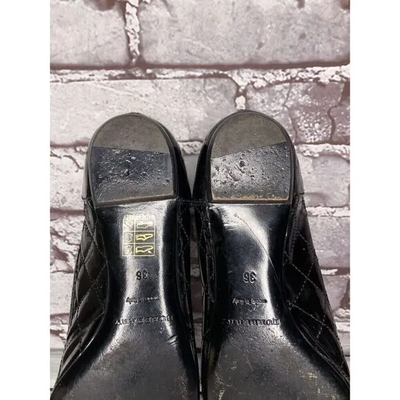 Burberry Black Patent Leather Quilted Buckle Strap Ballet Flats Women Sz 36EU/6M