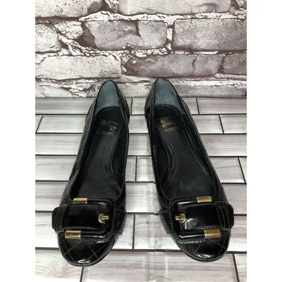 Burberry Black Patent Leather Quilted Buckle Strap Ballet Flats Women Sz 36EU/6M
