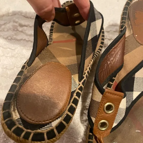 Burberry espadrilles 40 well loved plaid wedge sandals womens brown tan size 10
