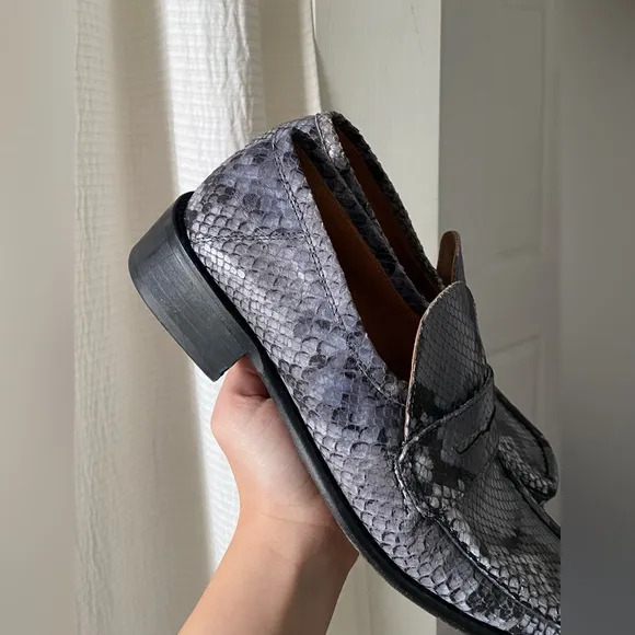 By Far Britney Violet Snake Print Leather Square Toe Loafers