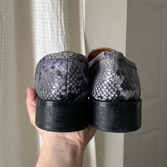 By Far Britney Violet Snake Print Leather Square Toe Loafers
