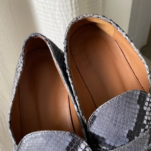 By Far Britney Violet Snake Print Leather Square Toe Loafers