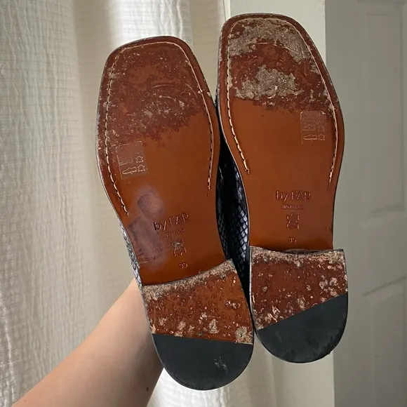 By Far Britney Violet Snake Print Leather Square Toe Loafers