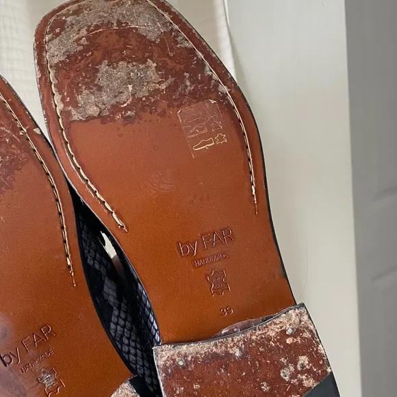 By Far Britney Violet Snake Print Leather Square Toe Loafers