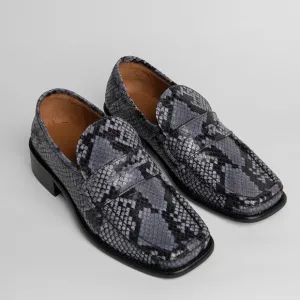 By Far Britney Violet Snake Print Leather Square Toe Loafers